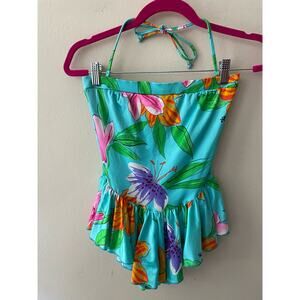 Size XS - Vintage 70s/80s Cole of California Blue Floral Peplum Swimsuit
